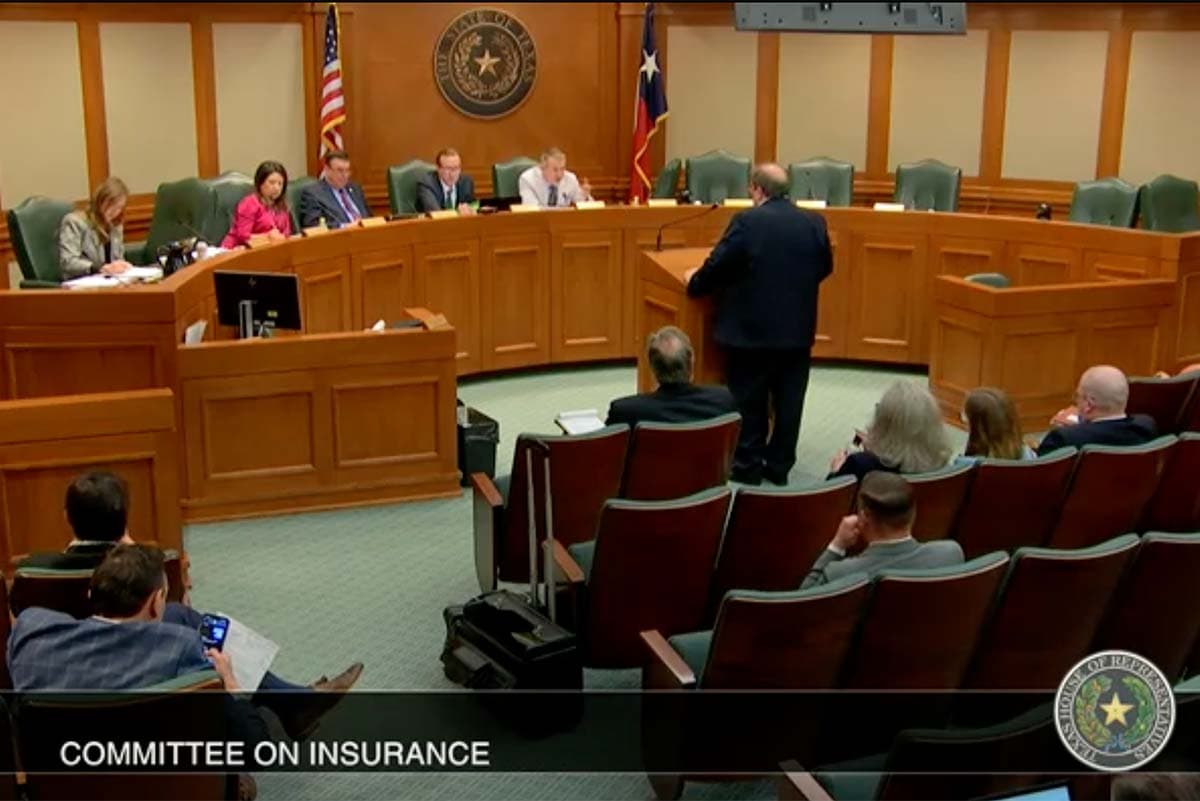 Robert McDorman testifying before the Texas House Committee on Insurance